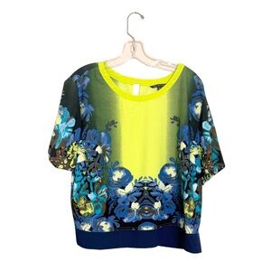 View by Walter Baker Blue and Yellow Floral Blouse‎ Size 16 Dressy Corpcore